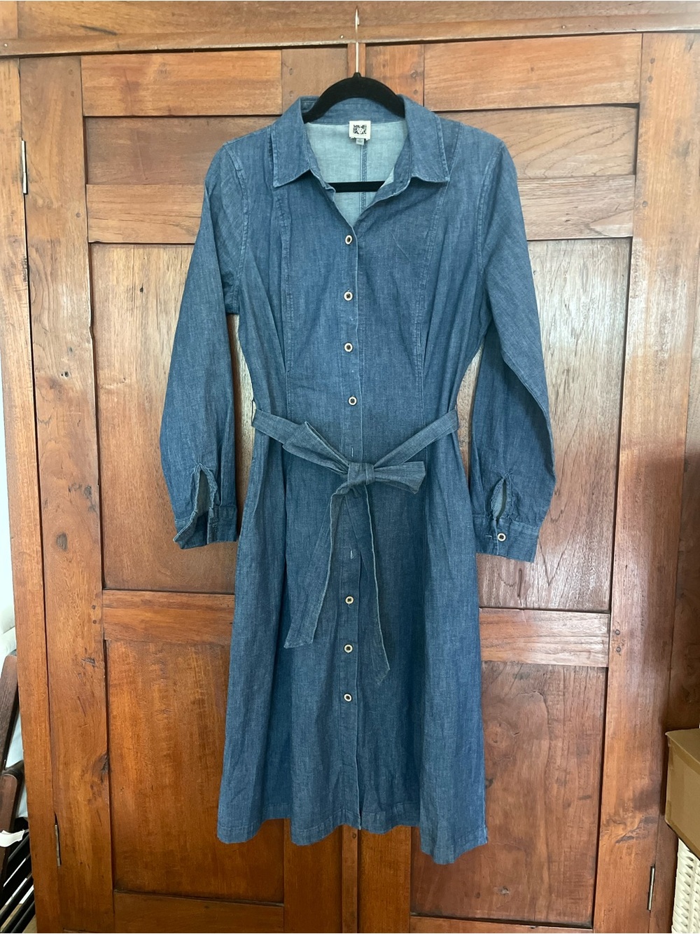 Anne Klein Blue Denim Shirt Dress with Waist Tie